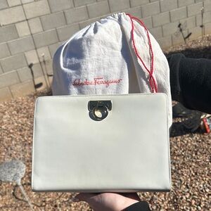 Salvatore Ferragamo Ivory Clutch with Gold Accent